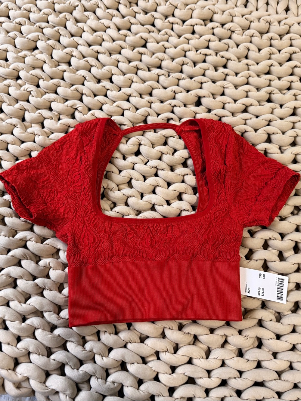 Urban Outfitters Red Square-Neck Ribbed Crop Top